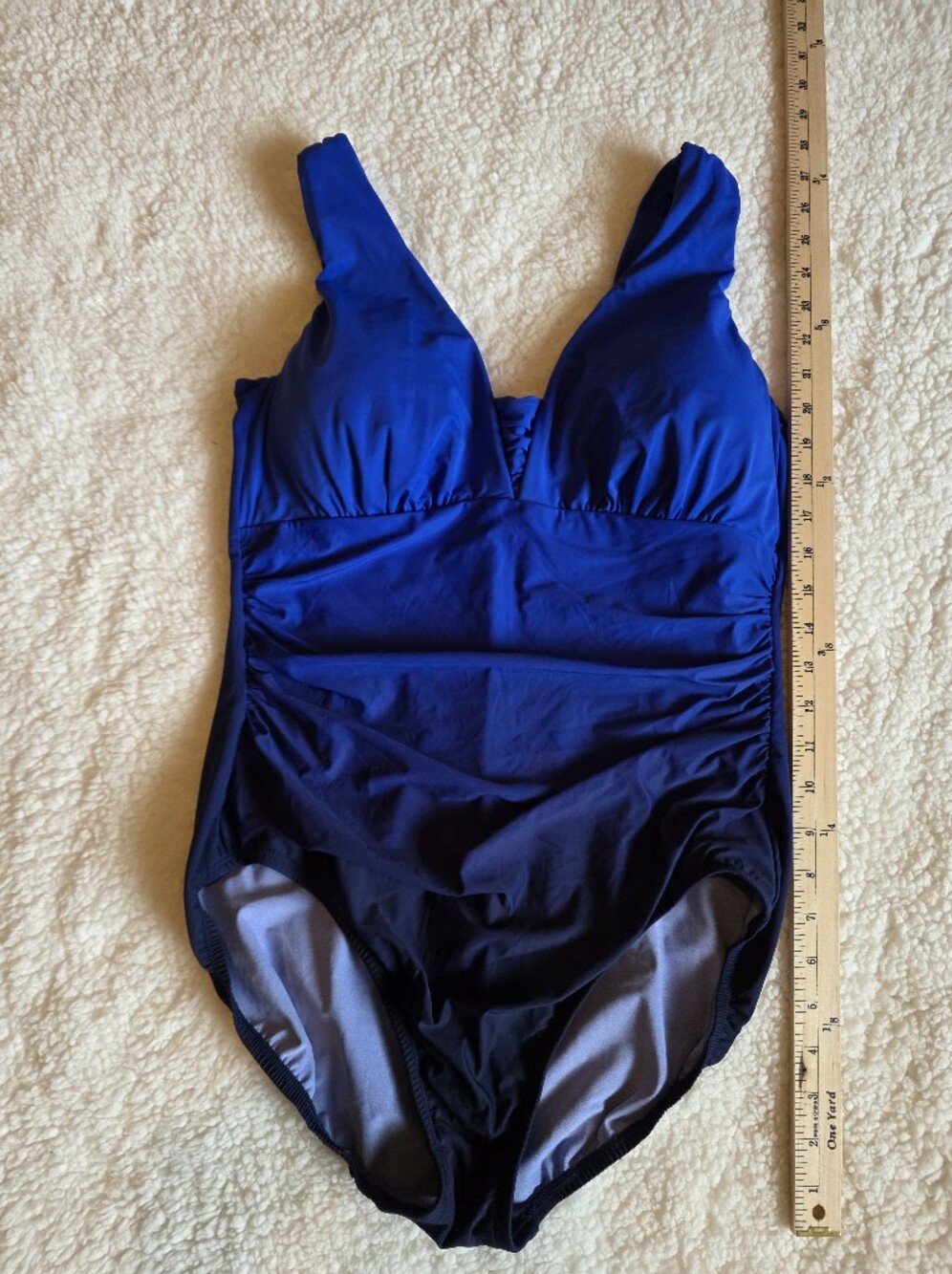 Lands' End Slendersuit Grecian Low Leg Deep Blue One-Piece Swimsuit
